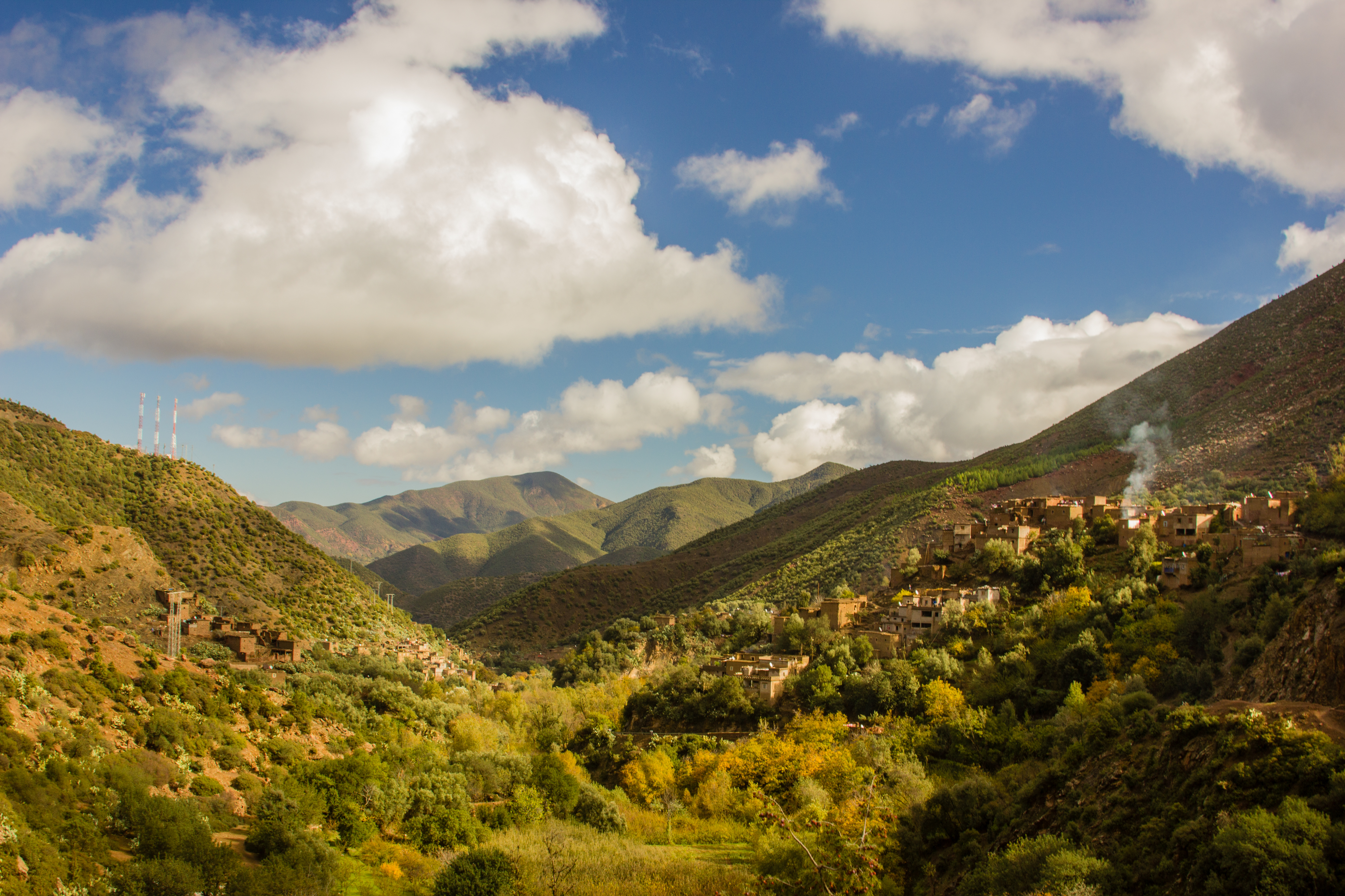 A lush green valley in the Atlas Mountains of Morocco